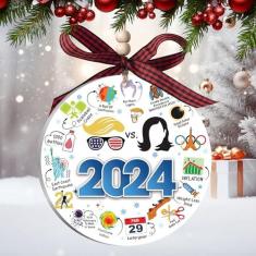 Imagem de Enfeites de Natal 2024, ano em revisão, enfeite de madeira para árvore de Natal, tópicos interessantes engraçados 2024 Ano Lembrança Social de Natal, decoração de pendurar eventos comemorativos