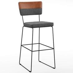 Imagem de Banqueta Alta Sala De Jantar Allana L02 Faixa Couríssimo Camel Linho Cinza Escuro - Lyam Decor