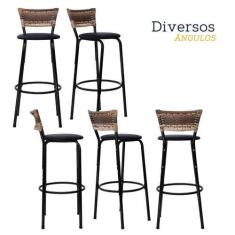 Imagem de Conjunto 6 Banquetas Altas Estrutura Preta Encosto Junco Cappuccino 70