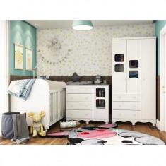Imagem de Quarto de Bebê Completo com Cômoda Guarda Roupa com Janela e Berço 100