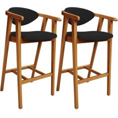 Imagem de Kit 02 Banquetas Alta Para Cozinha Bancada Bar Sala De Jantar Fixa Cecília L02 Bouclê Preto