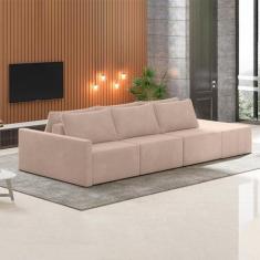 Imagem de Sofá Ilha Modulado Milos 342cm Puff Lateral Veludo Rosê G33 - Gran Belo