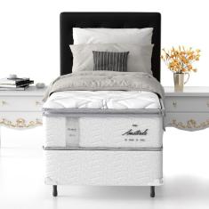 Imagem de Cama Box de Solteiro Probel Amsterdã com Pillow Top e Molas Ensacadas 72x88x188cm - Branco/Preto