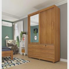 Imagem de Guarda Roupa com Espelho 2 Portas 6 Gavetas Chicago cinamomo Tcil Móveis