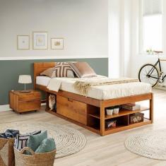 Imagem de Cama Solteiro Multifuncional Madeira Maciça Irara Cabecasa Madeiramadeira Caramelo