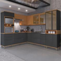 Imagem de Cozinha Completa 8 Peças 16 Portas 6 Gavetas Madri freijo/cinza