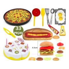 Imagem de Comidinha De Brinquedo Sanduiche Pizza Bolo Kit Cozinha Masterchef Infantil 33pçs
