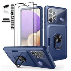 Imagem de LMDAMZ Capa carteira para Galaxy A33 (5G), slot para cartão de crédito, porta deslizante, design portátil, proteção amortecedora de borracha acolchoada de camada dupla resistente adequada para Galaxy