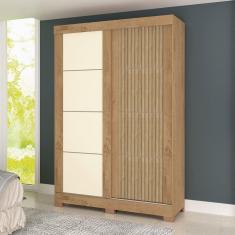 Imagem de Guarda-Roupa Solteiro Turim 2 Portas 2 Gavetas Flex Canelato/Natural/Off White - Atualle Móveis