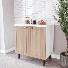 Imagem de Balcão para Cozinha 2 Portas 80 Cm Pérola Yescasa Branco/Carvalho