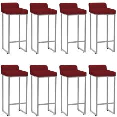 Imagem de Kit 08 Banqueta Alta Mia Com Encosto Cozinha Bistrô Bar Balcão Ferro Cinza Suede Vermelho - Ahazzo Móveis