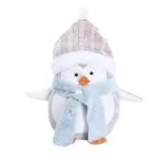 Imagem de Enfeite de Natal Pinguim Gorro Xadrez Rosa - 40cm  - 1 unidade - Cromu