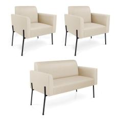 Imagem de Sofá Namoradeira e 2 Poltronas Pé de Ferro Preto Marisa Corino Bege D03 - D`Rossi