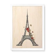 Imagem de Arte Maníacos Quadro Decorativo em Madeira Torre Eiffel Flores e Borboletas - 23x16,25cm (Moldura caixa em laca )
