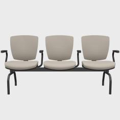 Imagem de Cadeira Longarina 3 Lugares Aeroporto Recepção Preto Baixa Flexi P03 Vinil Bege - Lyam