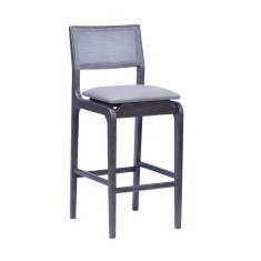 Imagem de Banqueta em Madeira Maciça e Encosto em Tela Vivace, Assento Sintético Nogueira / Cappuccino