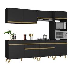 Imagem de Armário de Cozinha Completa 252cm Veneza Multimóveis V3713 Preto/dourado