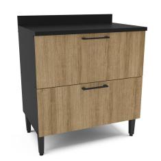 Imagem de Balcão de Cozinha 1 Porta Basculante 1 Gaveta Menu Kitchen Raviolli Politorno Preto/Lâmina Mel