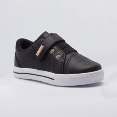 Imagem de Tênis Infantil Menina Pequito Calce-Fácil Strass, Preto