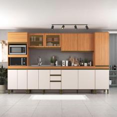 Imagem de Cozinha Completa Cecilia 13 Portas 3 Gavetas com Vidro Freijó/Off White - Jcarvalho