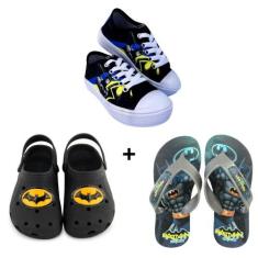 Imagem de Kit Infantil Masculino Tênis Chinelo Babuche  Personagem Batman Para M