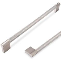 Imagem de POVEFONK Pacote com 6 puxadores de armário de cozinha de níquel acetinado escovado 320 mm (12-5/8 pol.) Puxadores de armário serrilhados puxadores de gaveta ferragens de cozinha