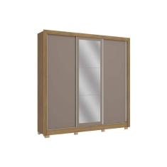Imagem de Guarda Roupa 3 Portas de Correr (1 c/ Espelho) e 2 Gavetas c/ Pés CB01M570 Flex Nogueira/Nogueira ou Fendi - Kappesberg