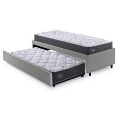 Imagem de Bicama Box Solteiro Cinza 88x188 com Dois Colchões Adapto Molas Ensaca