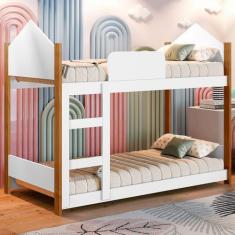 Imagem de Beliche Magia com Escada e Grade de Proteção Branco/Grenat - Gabrielli