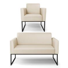 Imagem de Sofá Namoradeira Com Poltrona Base Industrial Preto Marisa Corino Bege D03 - D`rossi