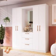 Imagem de Guarda Roupa Solteiro Panama 4 Portas 3 Gavetas C/espelho Branco - Doripel