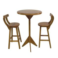 Imagem de Conjunto Bistrô Tampo Redondo com 2 Banquetas de Madeira Maciça Natural