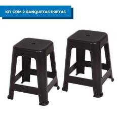 Imagem de Kit com 2 Banquetas Plástica Mor Preto Branco Cinza Suporta até 120kg,