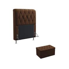 Imagem de Kit Cabeceira Estofada Sirius 90 Para Cama de Solteiro e Calçadeira Sagitarius Couro Artificial Marrom Aradecor
