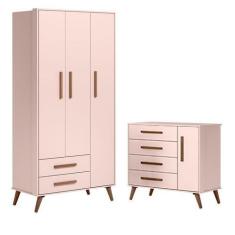 Imagem de Cômoda 3825 E Guarda Roupa 3830 Q Encanto Retrô Rosa - Qmovi