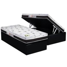 Imagem de Cama Box Baú Solteiro: Colchão Anatômico Luckspuma D33 / AG65 Aspen 50 Pró Saúde + Base CRC Suede Black(88x188)