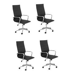 Imagem de Conjunto 4 Cadeiras de Escritório Presidente Giratória Sevilha Alta Rivatti Preto