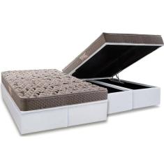 Imagem de Cama Box Baú Queen: Colchão Anatômico Herval AG65 Fort Black Firme Pillow Top + Base CRC Courano White(158x198)