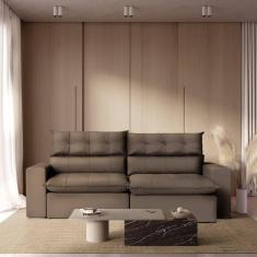 Imagem de Sofá 290 Cm Retrátil e Reclinável Molas Ensacadas Marrom