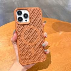 Imagem de Capa luxuosa de dissipação de calor para iPhone 15 14 13 12 Pro Max Plus 11 Carregador sem fio respirável capa de cor sólida, marrom, para iPhone 15 Plus