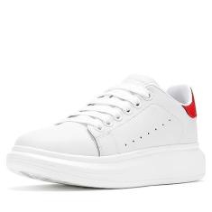 Imagem de NewEndostar Tênis feminino moderno, com aumento de altura de vibração, leve, confortável, casual, skate, Branco|vermelho, 42