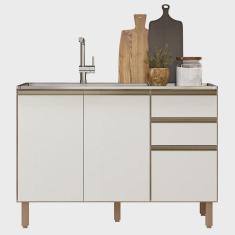 Imagem de Balcão de Cozinha Com Pia Inox 120cm Maly N03 Carvalho/Off White - Mpozenato