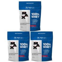 Imagem de Kit 3 unidades 100% Whey Refil 900g Morango - Max Titanium