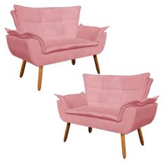 Imagem de Kit 2 Poltronas Namoradeiras Pés Palito 2 Lugares Opla Suede Rose - Ibiza