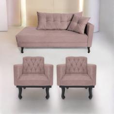 Imagem de Kit Diva Recamier Azura 140cm Lado Esquerdo E 02 Poltronas Classic Lin