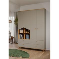 Imagem de Guarda Roupa de Bebê 4 Portas e 4 Gavetas Bala de Goma Espresso Móveis Cinza/Nature