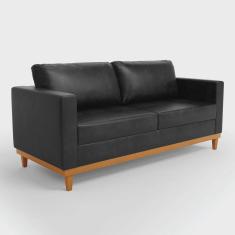 Imagem de Sofá 03 Lugares Juliette Corano Preto Base Madeira Castanho - D'Rossi