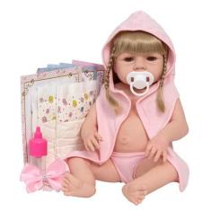 Imagem de Boneca Reborn Loira Realista Saída de Banho Enxoval 13 Itens