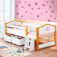 Imagem de Cama Com 2 Baús Solteiro Casinha Branco Rosa Elza Divaloto