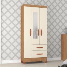 Imagem de Guarda-Roupa Solteiro Fortaleza 3 Portas 2 Gavetas com Espelho Canelato Rústico/Natural/Off White - Atualle Móveis